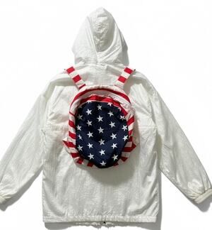 VTG 80s USA Flag Jacket Converts To Backpack Parachute Americana Stars Stripes L